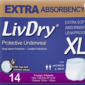 LivDry Unisex Adult Incontinence Underwear High‎ Absorbency Size X Lage 14 Pack